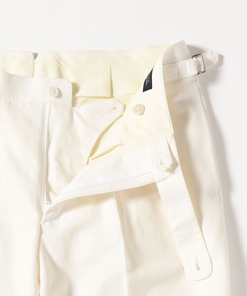 BEAMS F パンツ コットンリネン 2プリーツ サイドアジャスター