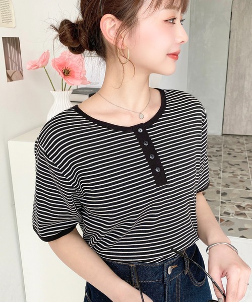 tシャツ ヘンリーパックタンク レディース トップス カットソー tシャツ ヘンリーネック Vネック 7分袖