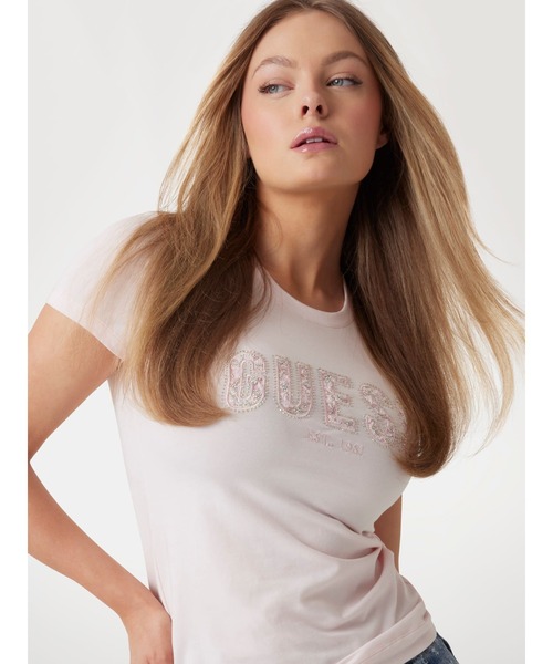 GUESS 売れ筋商品|||ゲス Tシャツ トップス レディース T-shirts White GUESS tシャツ CN Ss Logo Lace Tee 半袖Tシャツ レディース