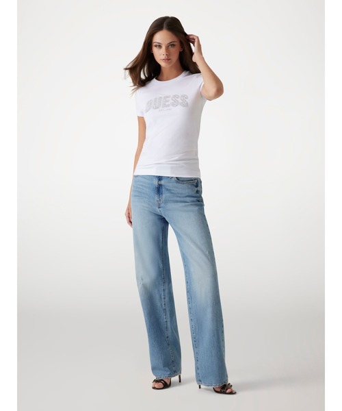 GUESS 売れ筋商品|||ゲス Tシャツ トップス レディース Tops Blue GUESS tシャツ CN Ss Logo Lace Tee 半袖Tシャツ レディース