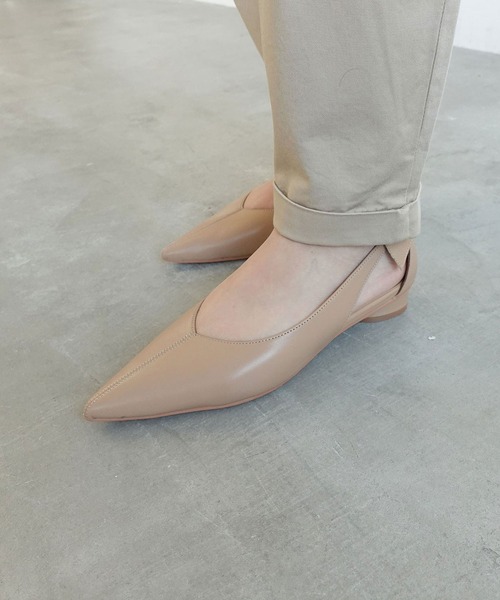 パンプス バックリボンポインテッドフラットパンプスの画像