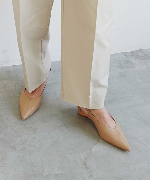 パンプス バックリボンポインテッドフラットパンプスの画像