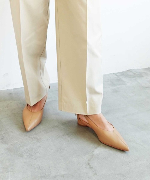 パンプス バックリボンポインテッドフラットパンプスの画像