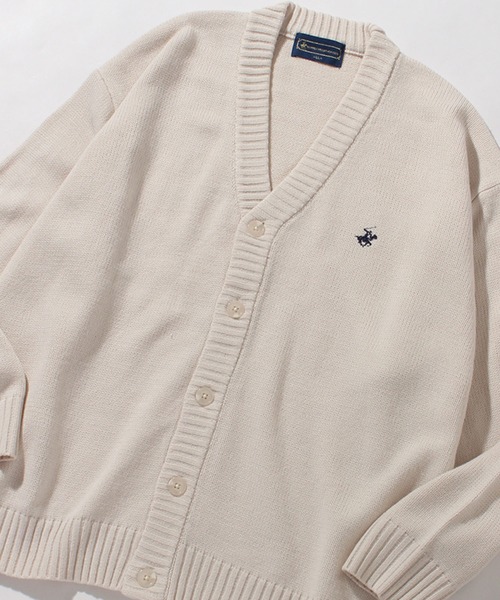 「BEVERLY HILLS POLO CLUB」 ニットカーディガン M ベージュ メンズ_画像3