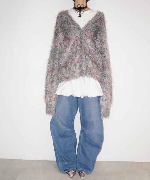 「musubore」 ニットカーディガン FREE シルバー レディース_画像7