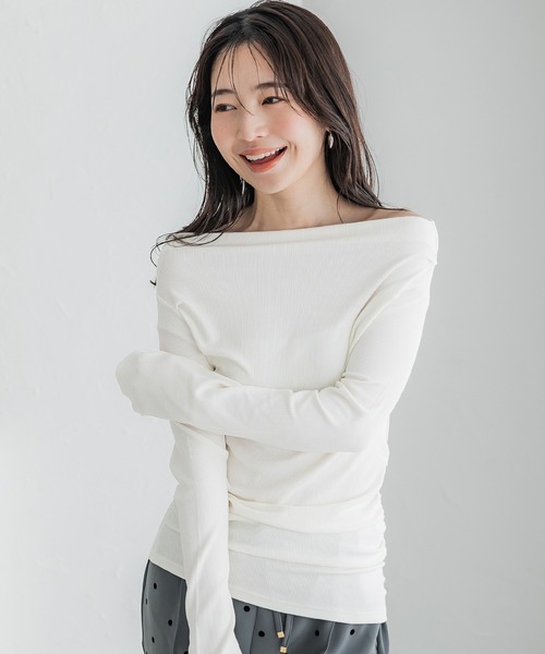 coca tシャツ リブオフショルダートップス レディース