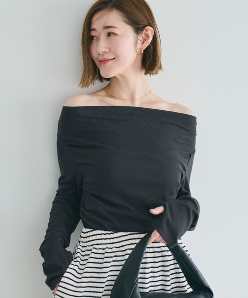 tシャツ オフショルダートップス レディース AZUL BY MOUSSY tシャツ オフショルダーリブトップス レディース