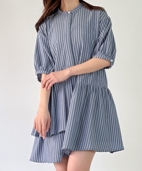 JUNOAH チュニック ストライプアシメティアードチュニック (薄手