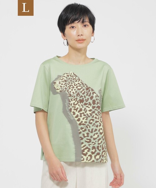 tシャツ 「L」「カタログ掲載品」「ウォッシャブル」パンサーモチーフジャカードカットソー レディース