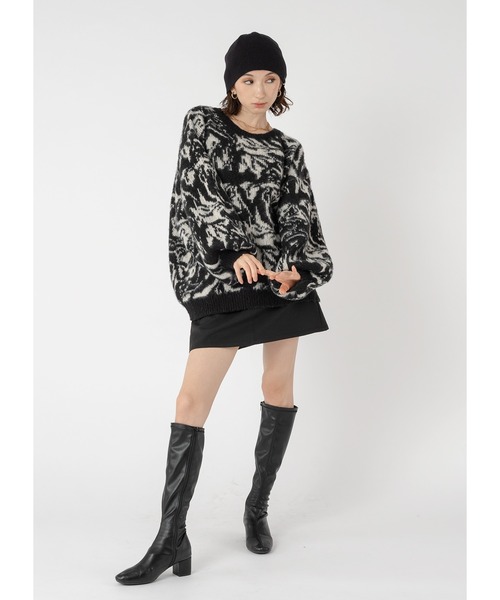 「Adoon plain」 長袖ニット FREE ブラック×ブルー レディース_画像4