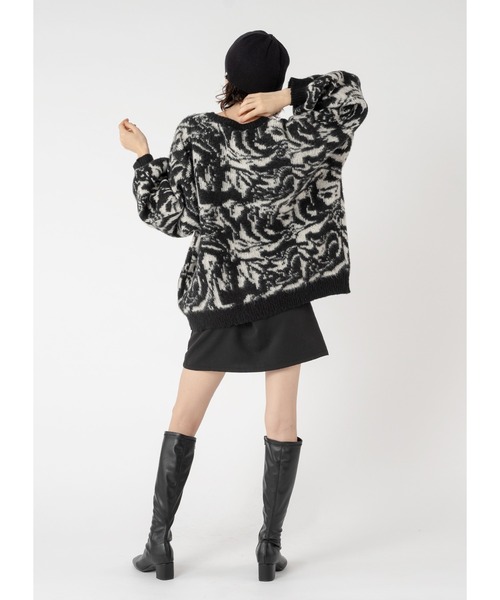 「Adoon plain」 長袖ニット FREE ブラック×ブルー レディース_画像6