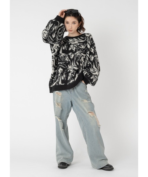 「Adoon plain」 長袖ニット FREE ブラック×ブルー レディース_画像8