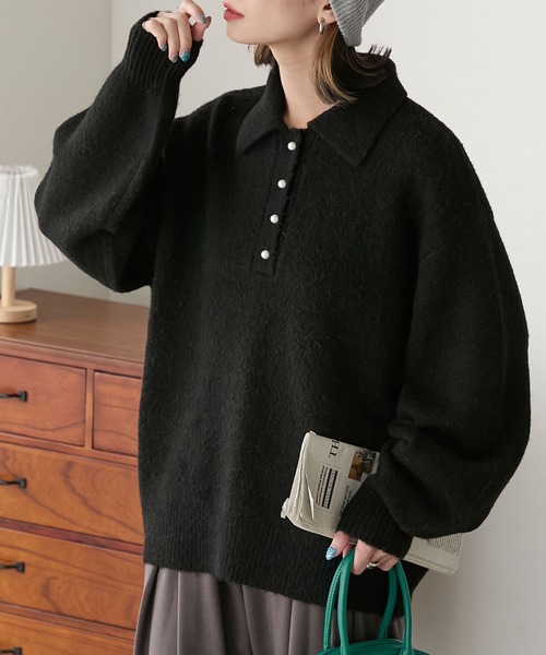 BONLECILL（ボンルシール） ニット セーター もちもちパールボタン