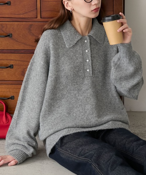 BONLECILL（ボンルシール） ニット セーター もちもちパールボタン