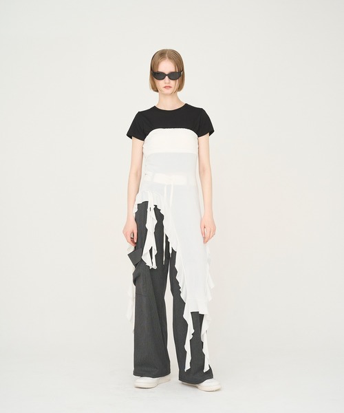 tシャツ 「Nora Lily」「elle」Ruffle Edge Swan Drape Top レディース