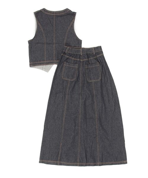 【最終値下げ】Ameri vintage デニムベスト　セット デニムベスト＋ワイドレッグデニムパンツ セットアップ ネイビー