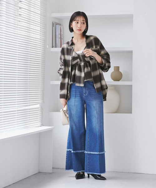 ブラウス シャツ 「手洗い可能」オンブレチェックオーバーシャツ レディース VIS ブラウス シャツ オンブレチェックオーバーシャツ