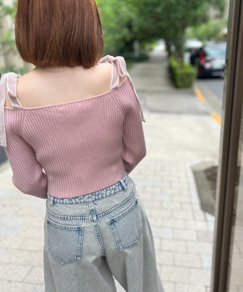SNIDEL ニット セーター ショルダーリボンオフショルニットプル