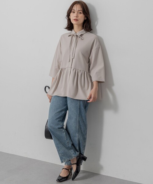 じゃいこ　ふんわりブラウス 組曲（KUMIKYOKU） ブラウス シャツ ジョーゼットジャージーボウタイ