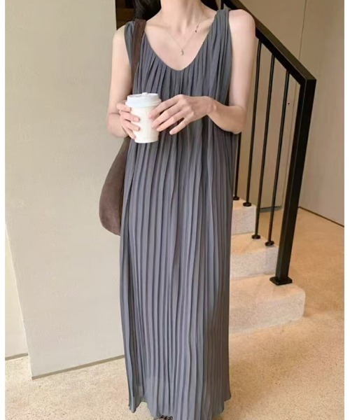 Aelina ワンピース プリーツノースリーブワンピース : ZOZOTOWN Yahoo