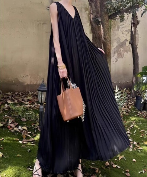 Aelina ワンピース プリーツノースリーブワンピース : ZOZOTOWN Yahoo