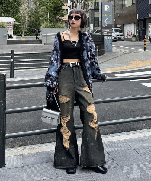 「PAGEBOY」 ダメージ加工デニムパンツ SMALL ブルー レディース