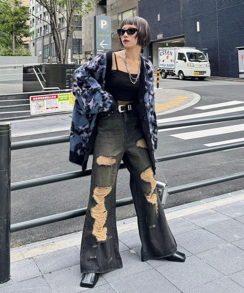 「PAGEBOY」 ダメージ加工デニムパンツ SMALL ブルー レディース