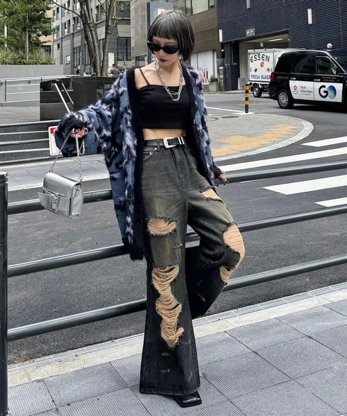 「PAGEBOY」 ダメージ加工デニムパンツ SMALL ブルー レディース