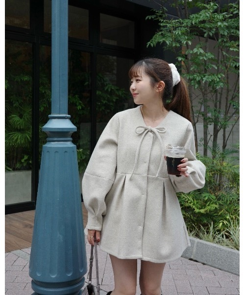 jumelle メルトンへプラムトップ ノーカラージャケット ベージュ