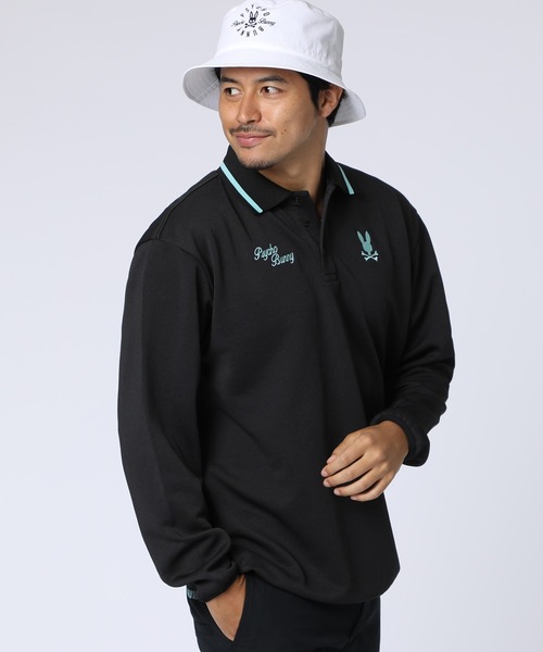 サイコバニーゴルフ　ポロシャツ ブラック　サイズM Psycho Bunny（サイコバニー） ポロシャツ 「GOLF」モダングラフィック
