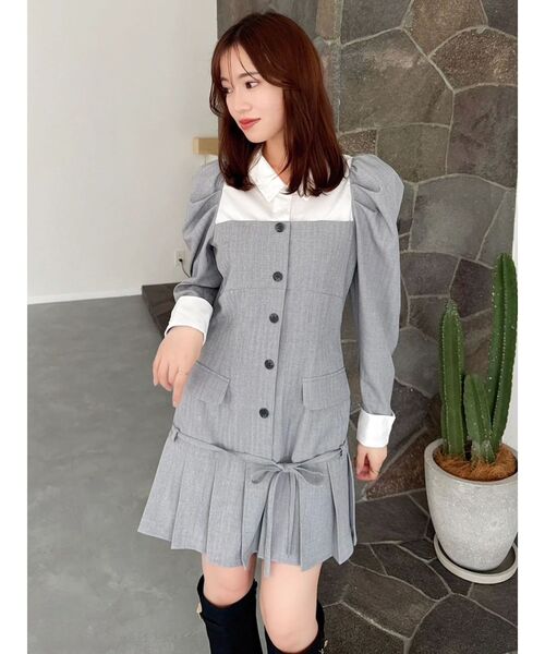 グレー 長袖 ミニワンピース プリーツ dazzlin（ダズリン） ワンピース スソプリーツジャケットミニ
