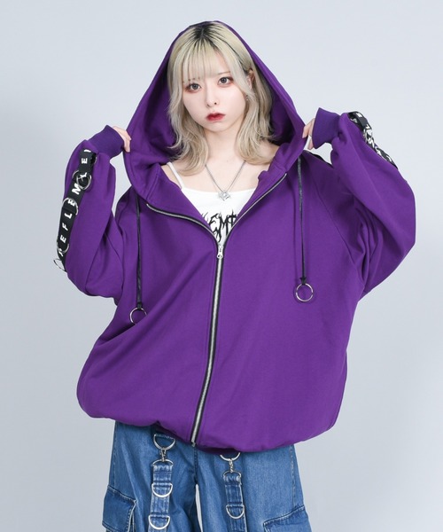 REFLEM ジップパーカー紫 クロス REFLEM/レフレム』クロス刺繍ZIPパーカー/ジップアップパーカー