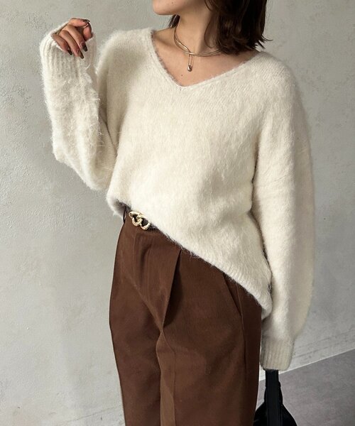 Thevon（ゼヴォン） ニット セーター アルパカ混Vネックゆるニット