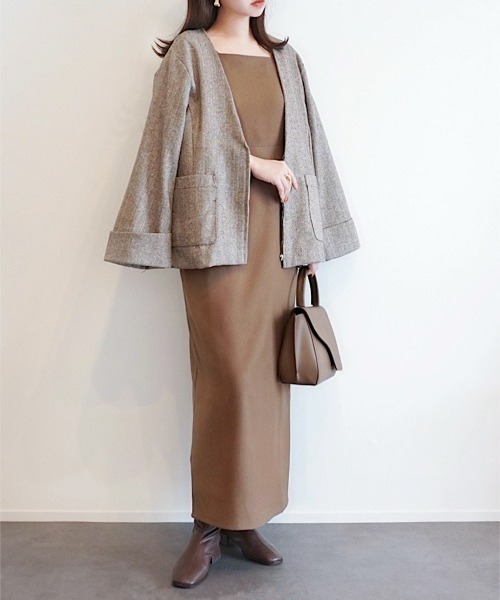 「ECRIRE」 ノーカラージャケット L ベージュ レディース_画像8