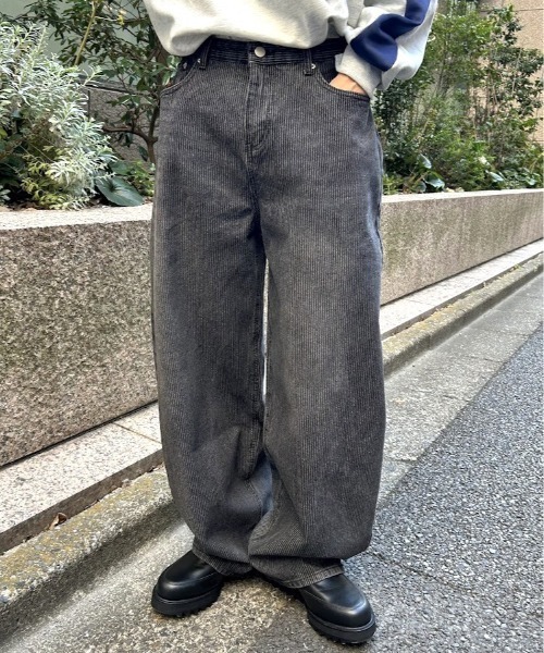 B.R.U ワイドパンツ ジーンズ ウォッシュワイドデニムパンツ メンズ 