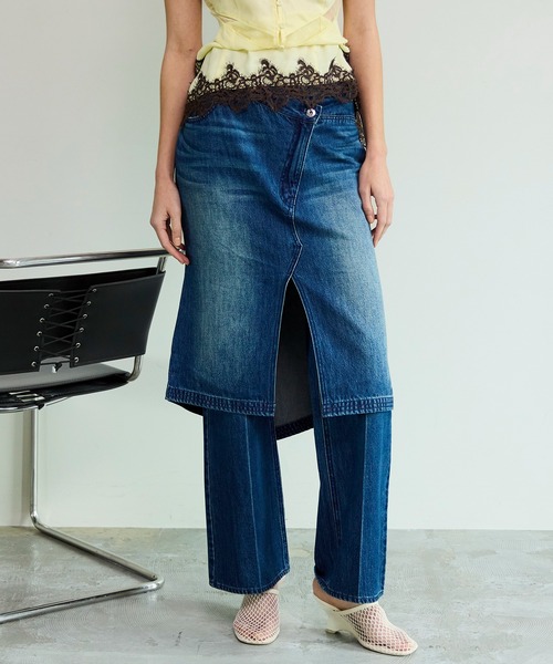 ジーンズ デニム デニムパンツ Layered Skirt Denim Pants/レイヤードスカートデニムパンツ レディース_11