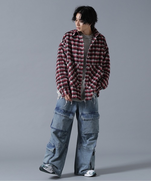 「DANKE SCHON」 長袖ネルシャツ F グリーン メンズ_画像9
