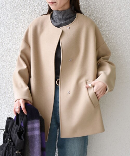 SHIPS ノーカラーコート シップスカラーズ SHIPS Colors SHIPS Colors:SUPER100 ウール ノー