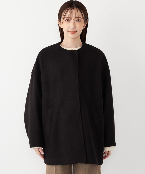 レディース ソフトメルトン ノーカラーコート Demi-Luxe BEAMS（デミルクス ビームス） ノーカラーコート コート