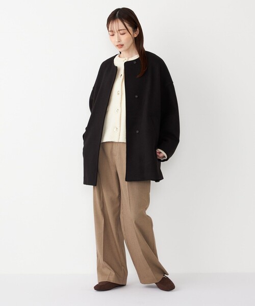 SHIPS ノーカラーコート M ブラウン ウエストリボン 春アウター　きれいめ SHIPS Colors（シップスカラーズ） ノーカラーコート コート SHIPS