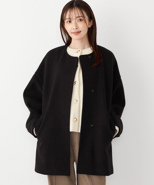SHIPS ノーカラーコート SHIPS（シップス） ノーカラーコート コート セミ 梳毛 配色