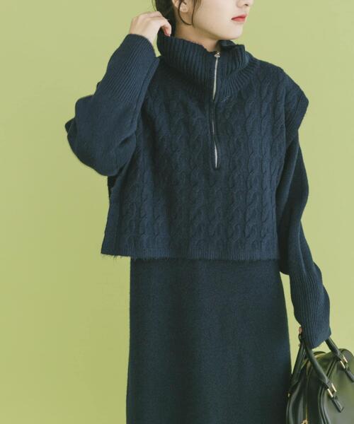 【未使用】URBAN RESEARCH ブラック　ワンピース　ニットセットアップ SENSE OF PLACE by URBAN RESEARCH ワンピース ショルダータックニット