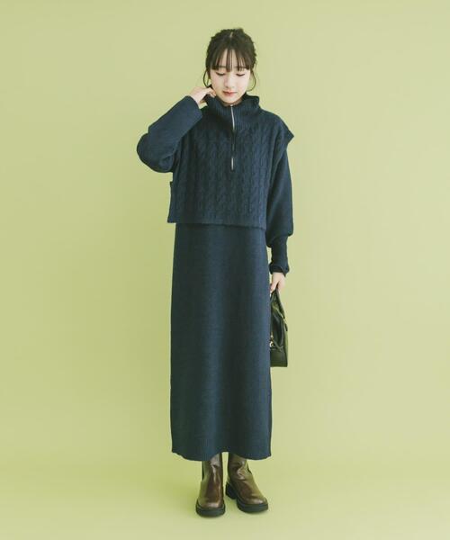 【未使用】URBAN RESEARCH ブラック　ワンピース　ニットセットアップ URBAN RESEARCH（アーバンリサーチ） ワンピース 深Vネックニット
