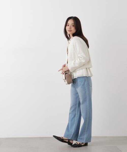 新品　❤︎ プロポーションボディドレッシング　水色　ツイード　ノーカラージャケット PROPORTION BODY DRESSING（プロポーションボディドレッシング
