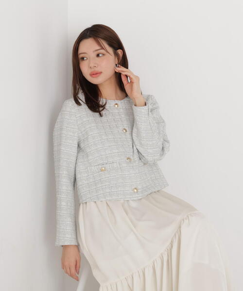 新品　❤︎ プロポーションボディドレッシング　水色　ツイード　ノーカラージャケット プロポーションボディドレッシング PROPORTION BODY DRESSING ノー