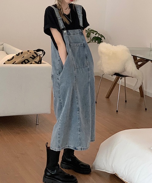 「DAY CLOSET」 サロペットスカート L ライトブルー レディース_画像4