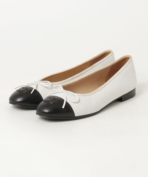 CHANEL パンプス ヒール ココマーク レザー ホワイト 36 1/2 C CHANEL（シャネル） ココマーク フラットパンプス 36.5 ホワイト