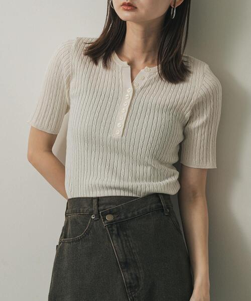 「SENSE OF PLACE by URBAN RESEARCH」 半袖ニット ONE グレー レディース_画像5