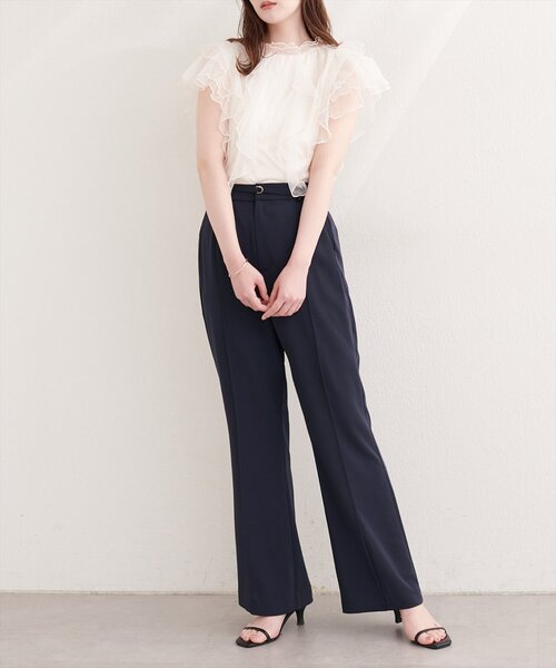 パンツ 「osono」美シルエットハイウエストベルト付きパンツ レディースの画像