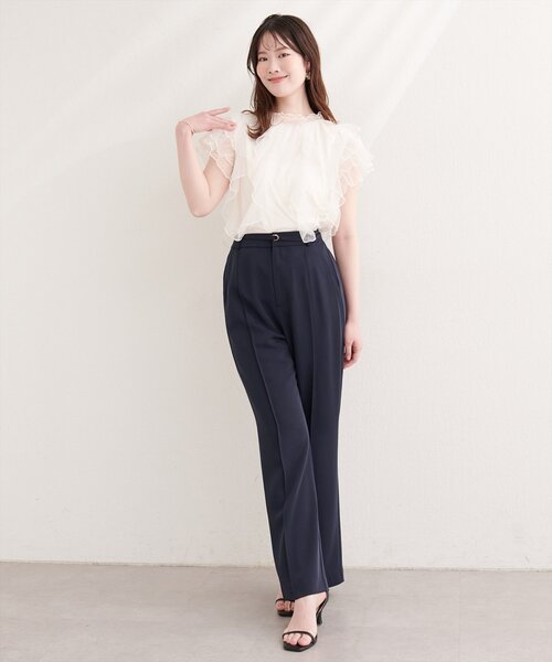パンツ 「osono」美シルエットハイウエストベルト付きパンツ レディースの画像